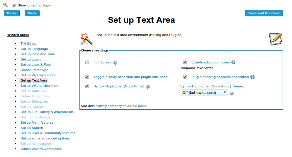 Set up Text Area