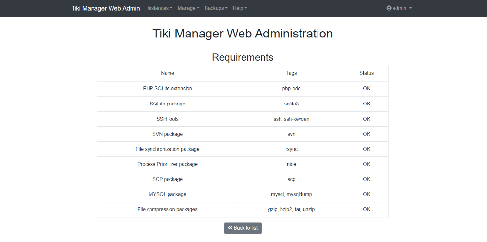 Tiki Manager Web Administration Check Requirements