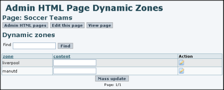 Admin HTML Page Dynamic Zones