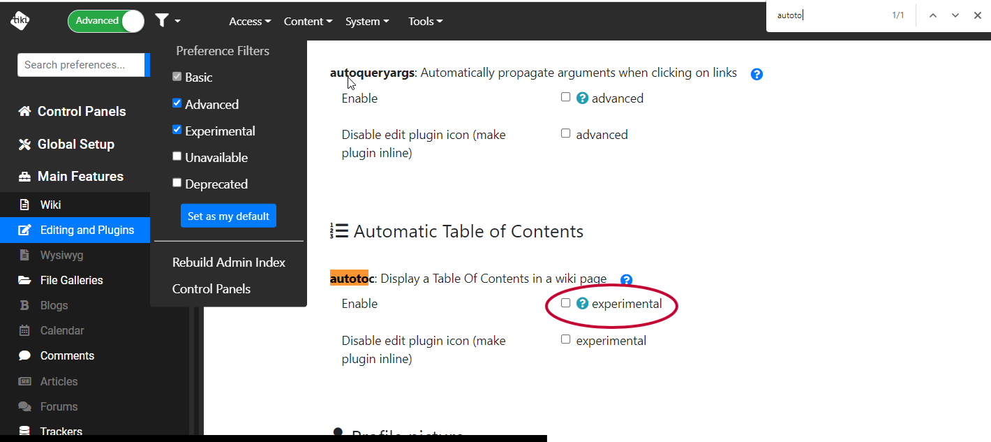 PluginAutoTOC Enabling/Disabling