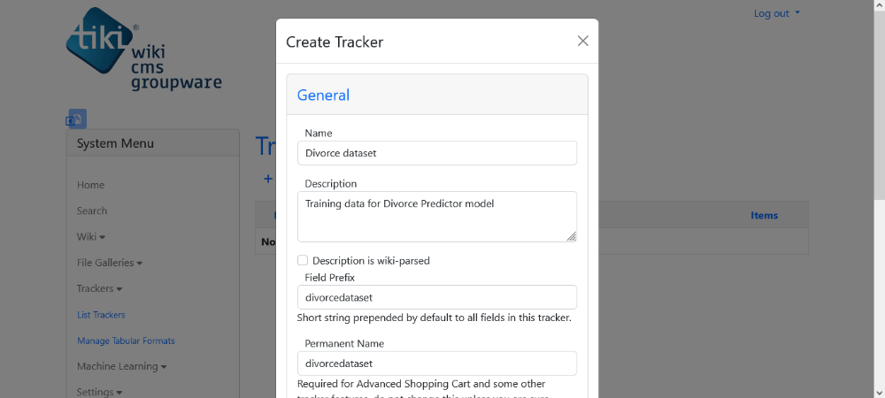 Fill in the Create tracker form