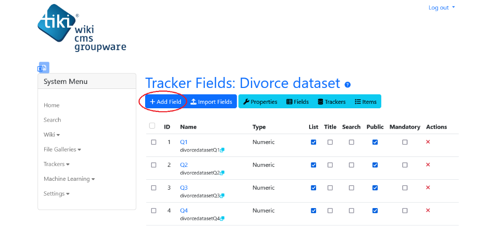 Add a tracker field by clicking on the Add Field button