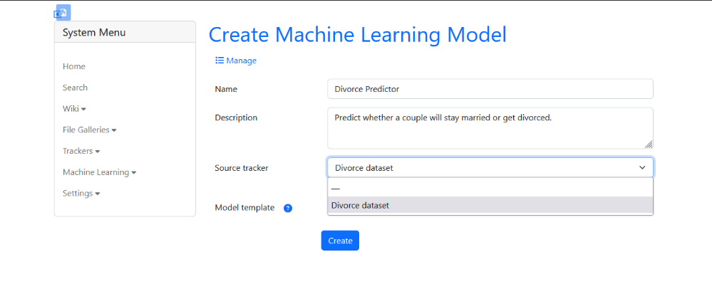 Select a tracker to be used as data source for model