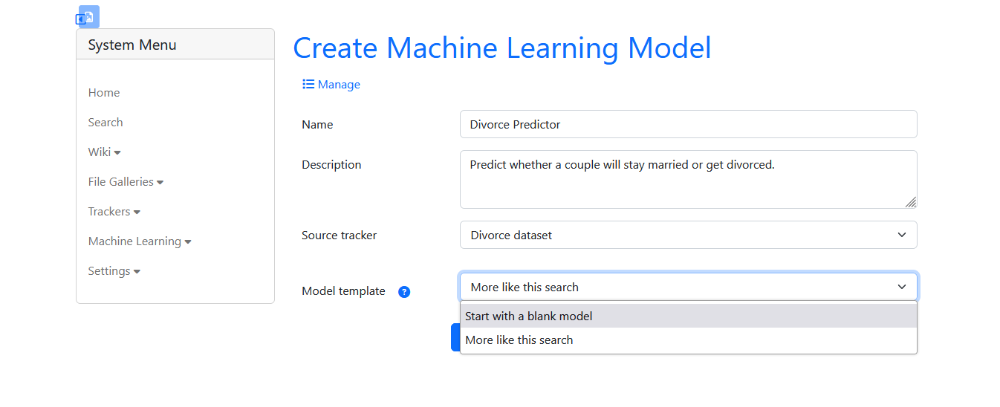 Select a model template or start with blank