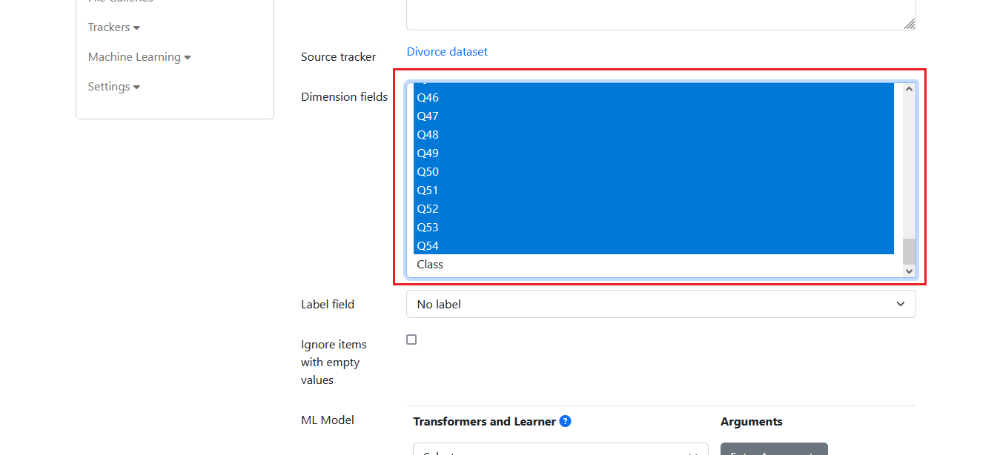 Select dimension fields from multi-select list