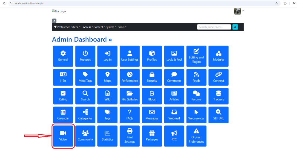 Admin Dashboard — Video icon