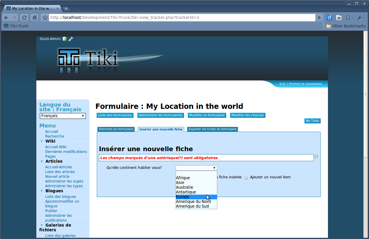 Screenshot of translated French Tracker