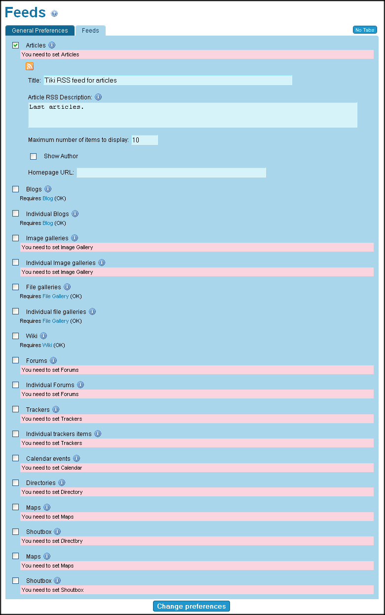 Feeds tab