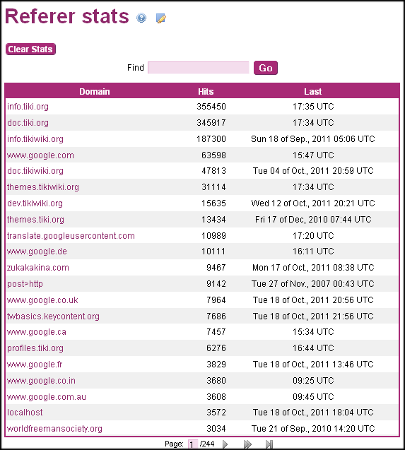 Referer Stats page