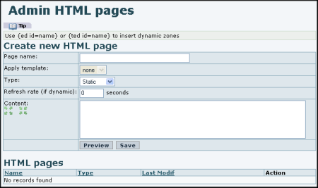 Admin HTML Pages