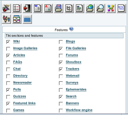 Sample Features Admin page.